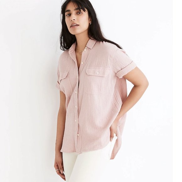NEW Madewell Lightspun Short-Sleeve Flap-Pocket Shirt - Picture 2 of 5